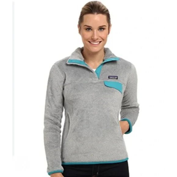 Patagonia Women's Re-Tool Snap-T Fleece Pullover Gray Teal Blue Women's Large - Picture 6 of 6